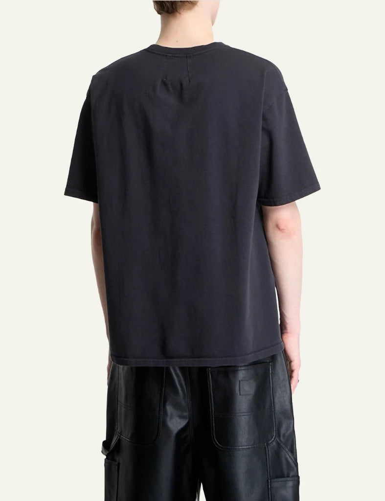Rhude logo tee black short sleeve graphic back model view