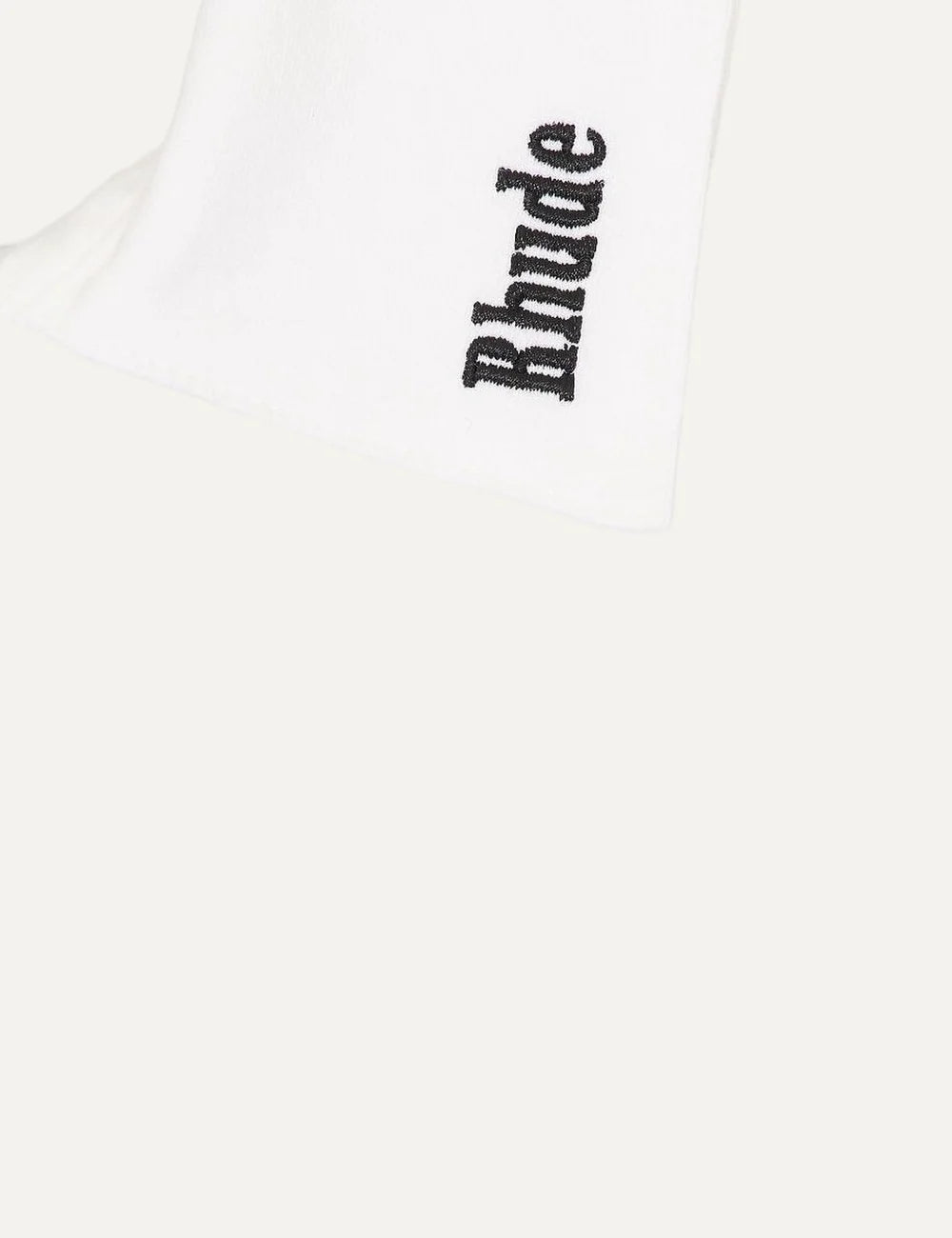 Rhude men's white cotton polo shirt with short sleeves, classic collar, black logo embroidery and front button placket detail