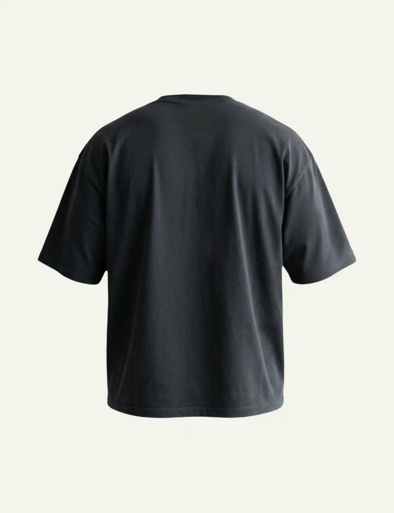 Rhude Race Fuels tee black oversized short sleeve graphic back flat view