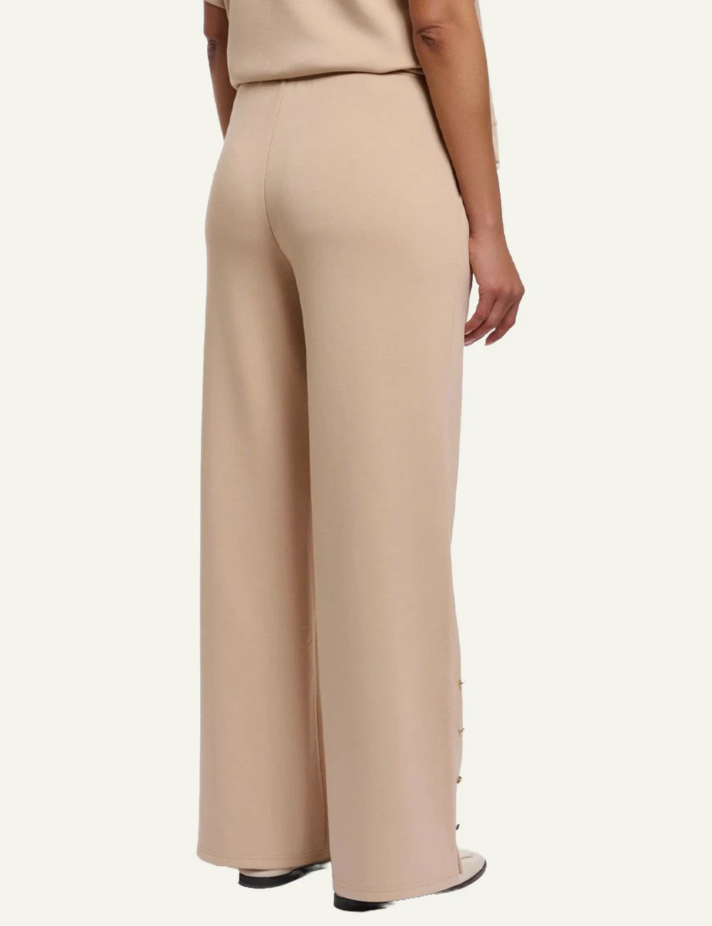 Rino Pelle Gloria trousers wide leg beige side slit studs back view