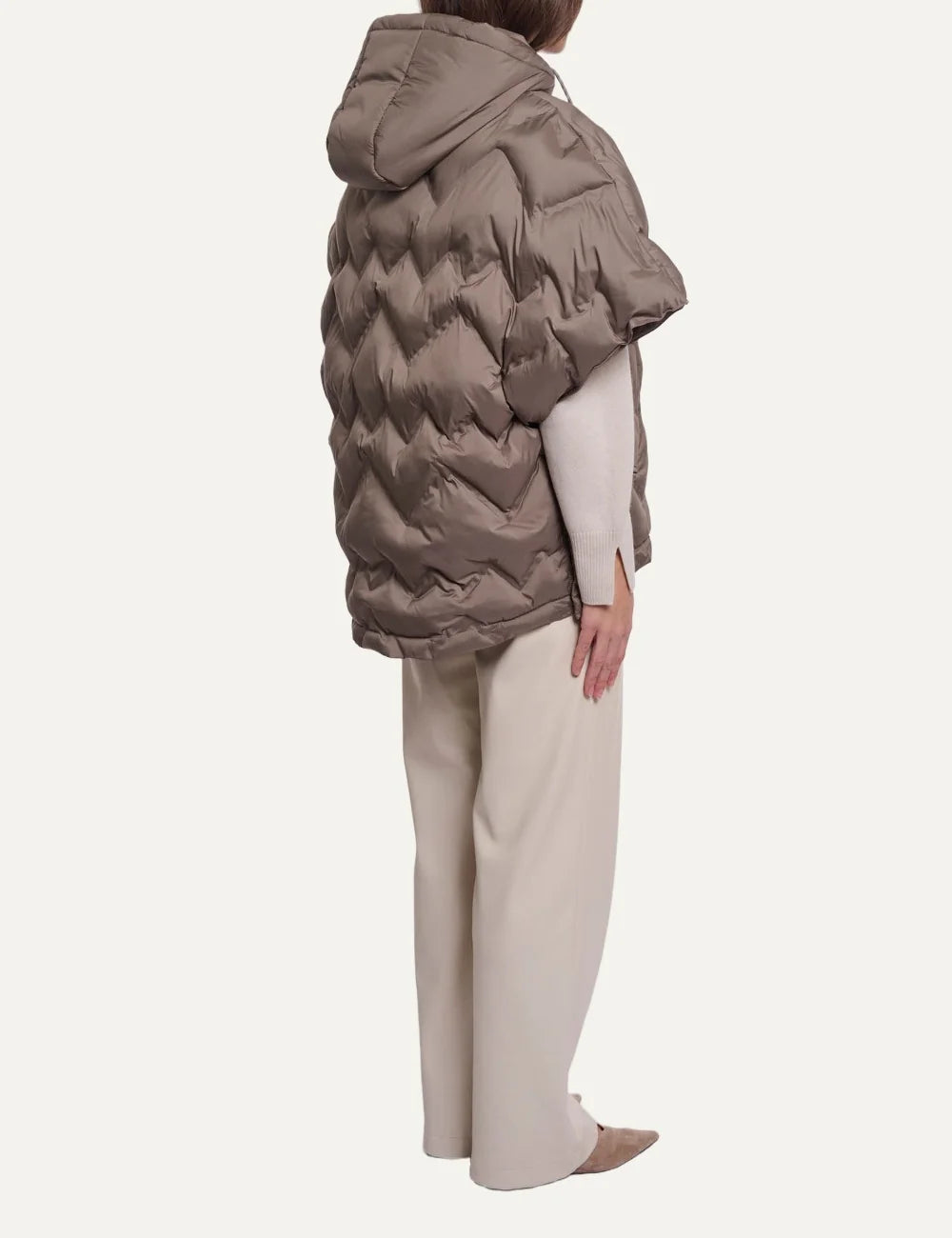 Rino & Pelle women's brown quilted oversized hooded puffer cape side
