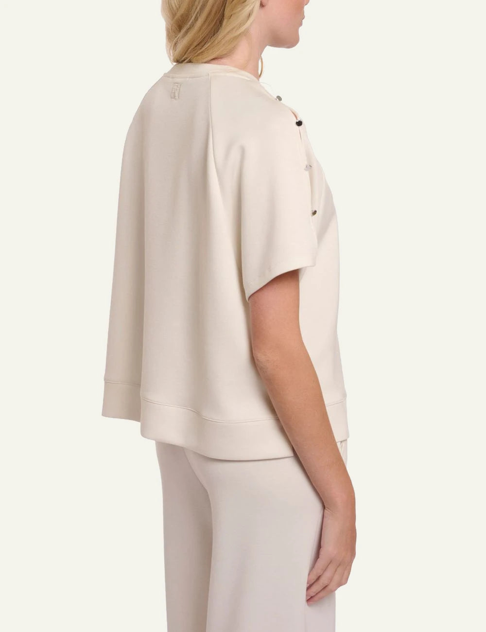 Rino Pelle Tate top half sleeve cream soft fabric shoulder buttons back view