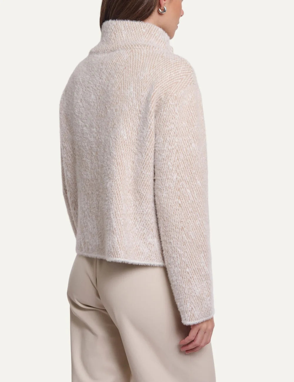 Rino & Pelle women Beth beige herringbone knit cardigan with stand collar back