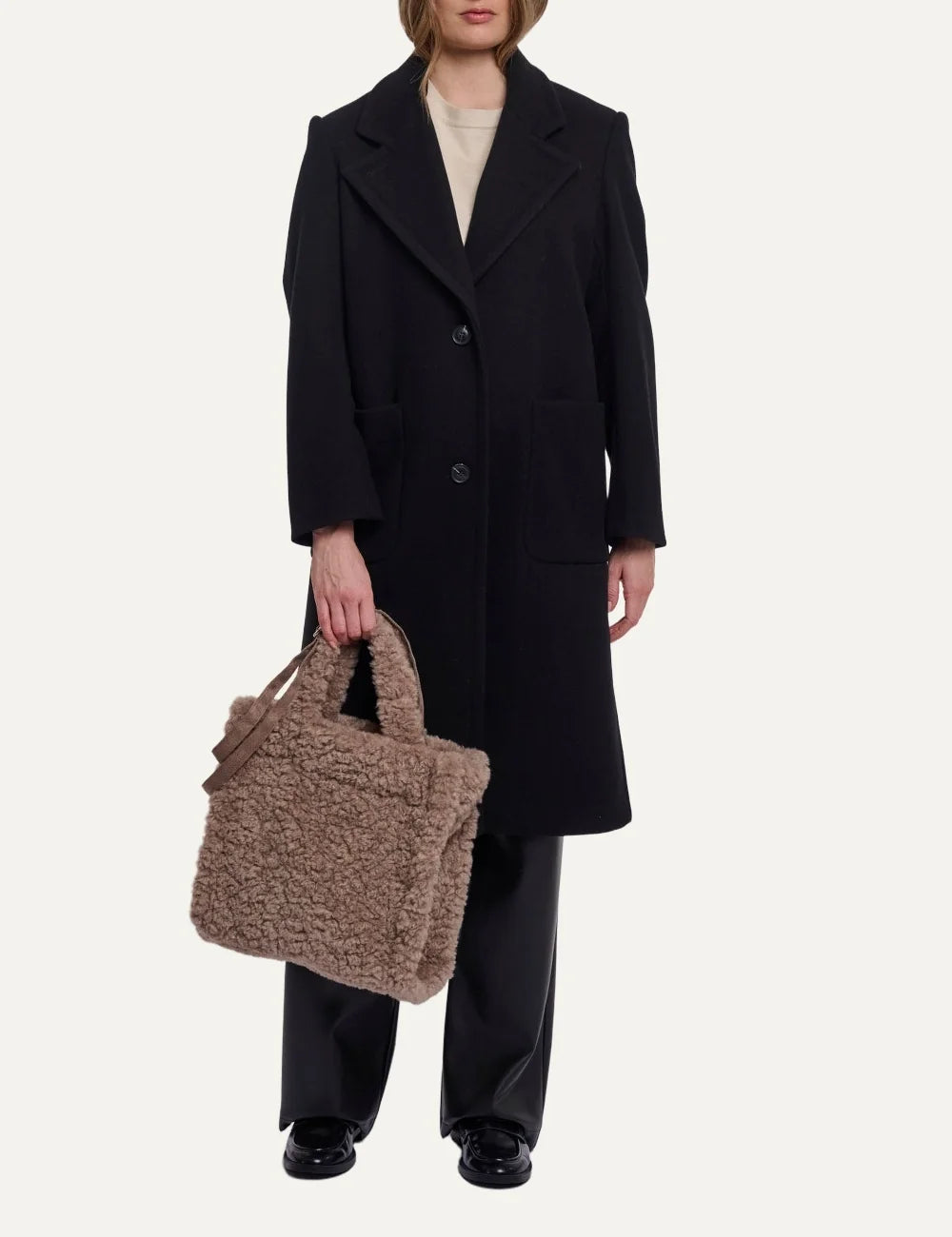 Rino & Pelle women Brax Mocha Latte faux fur shopper bag with detachable shoulder strap full body