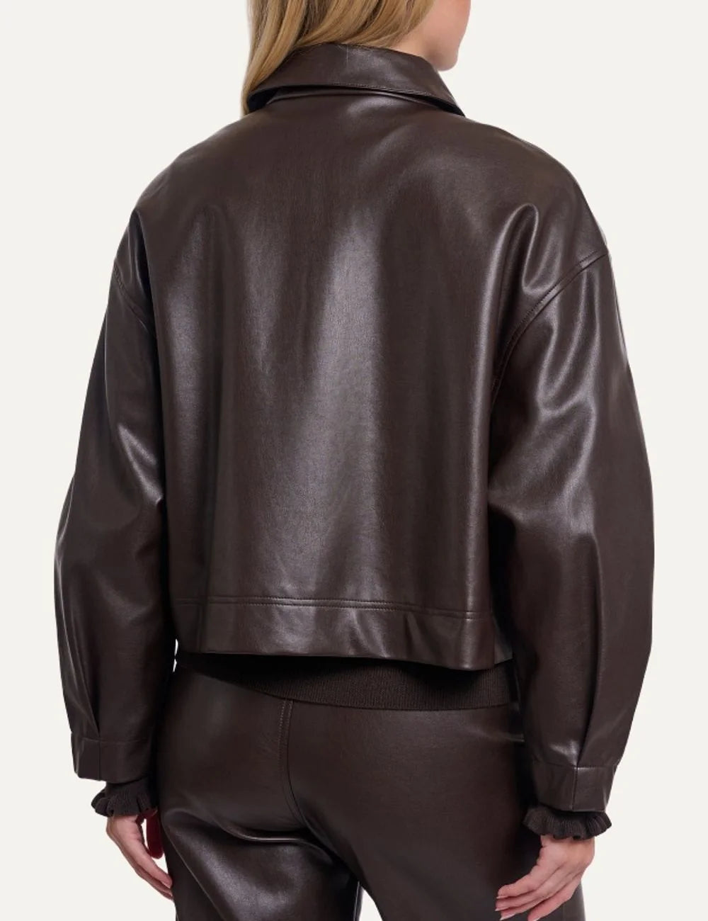Rino & Pelle women dark brown faux leather boxy jacket with front pockets back
