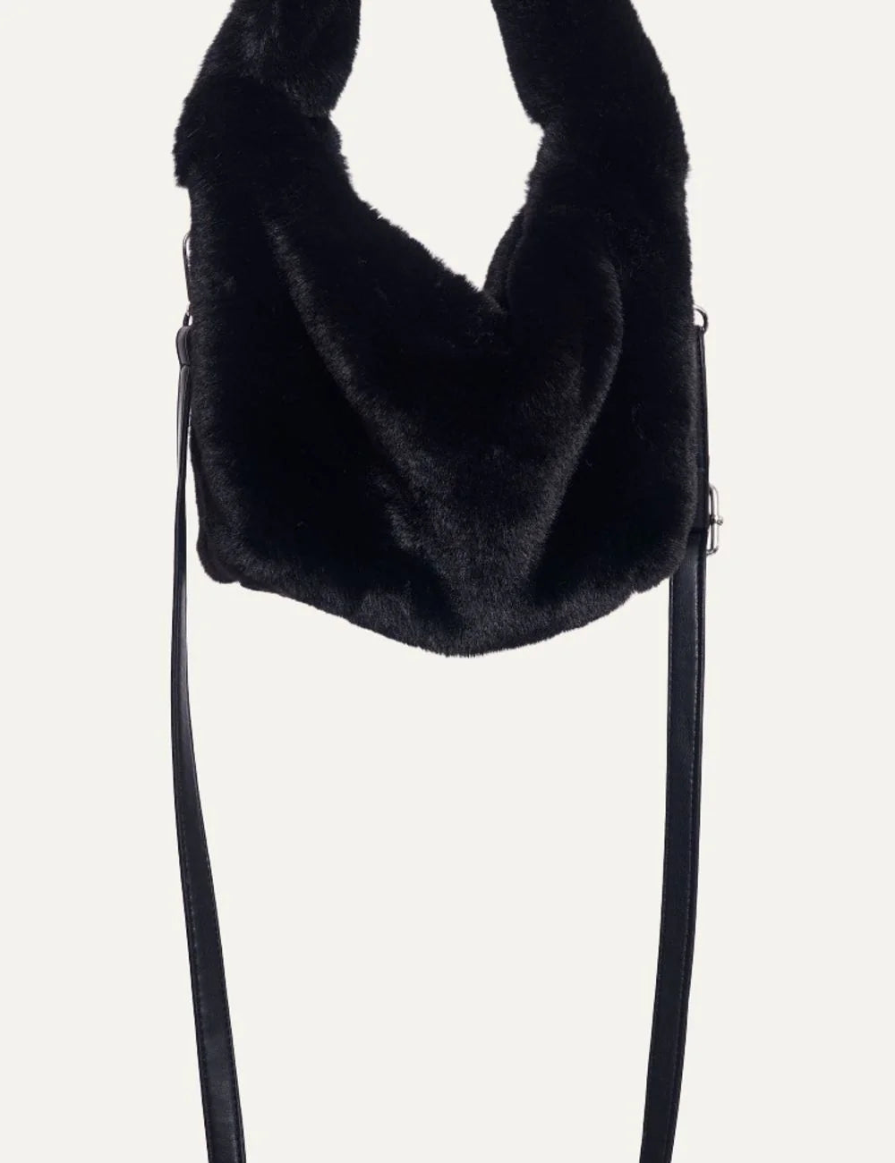Rino & Pelle women Cheryl black faux fur shoulder bag with removable strap detail
