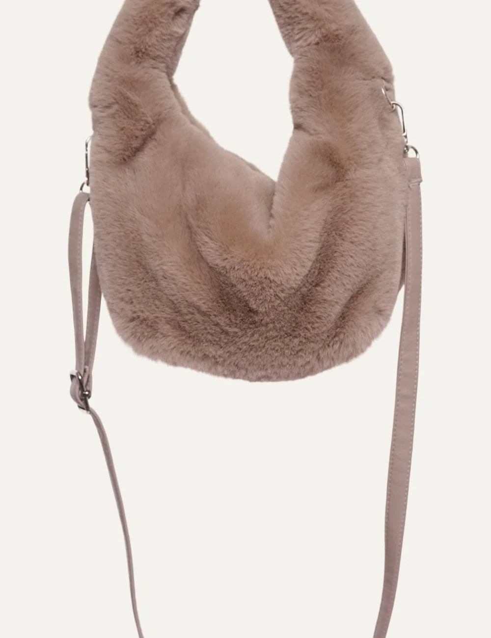 Rino & Pelle women Cheryl Mocha Latte faux fur shoulder bag with removable strap detail