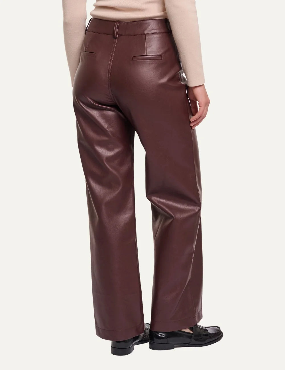 Rino & Pelle women Chocolate Bean faux leather straight leg trousers back