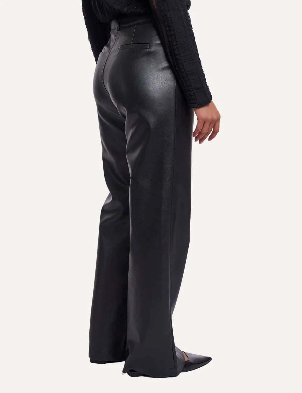 Rino & Pelle women black faux leather straight leg trousers back