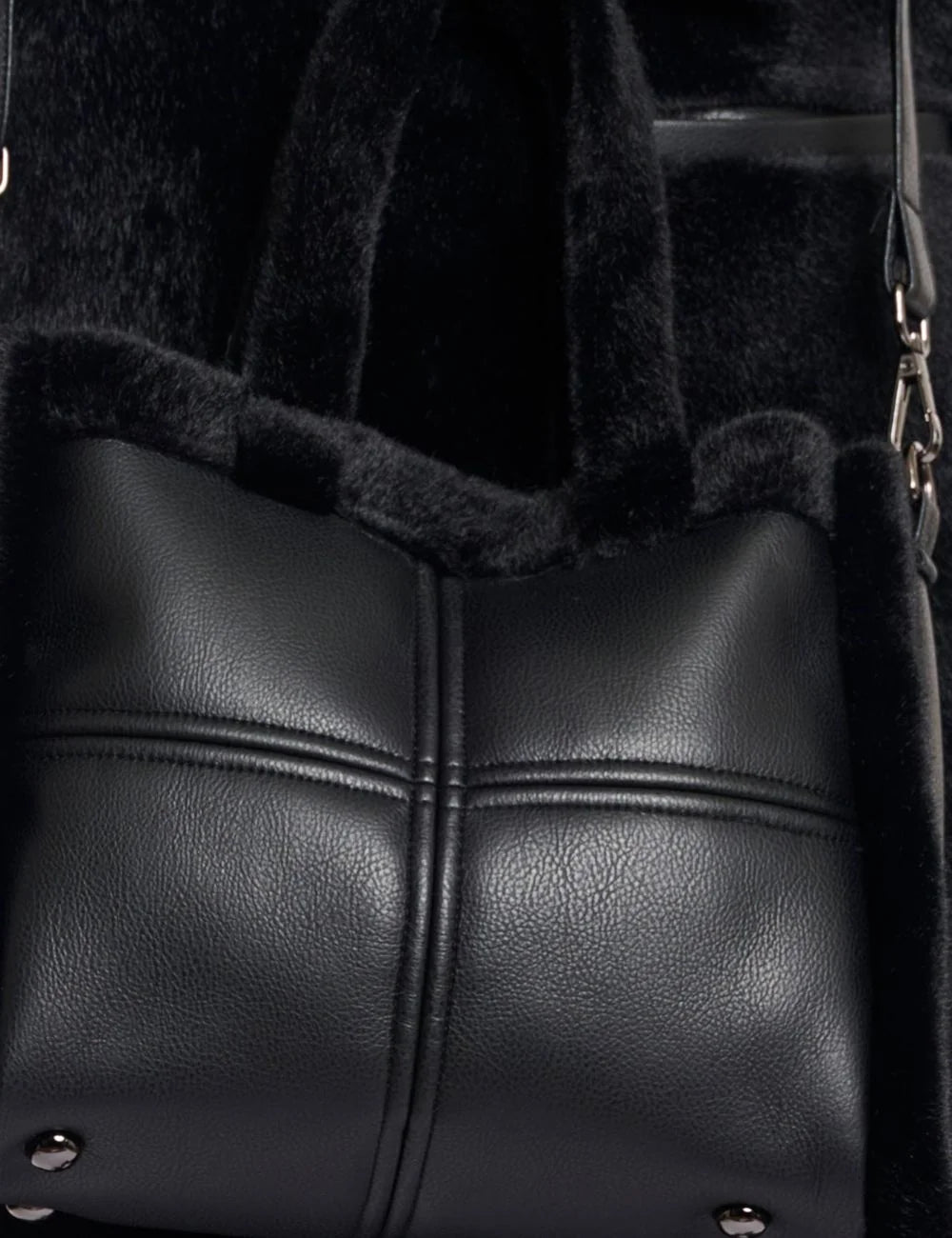 Rino & Pelle women Jasha black vegan leather shopper bag with faux fur details