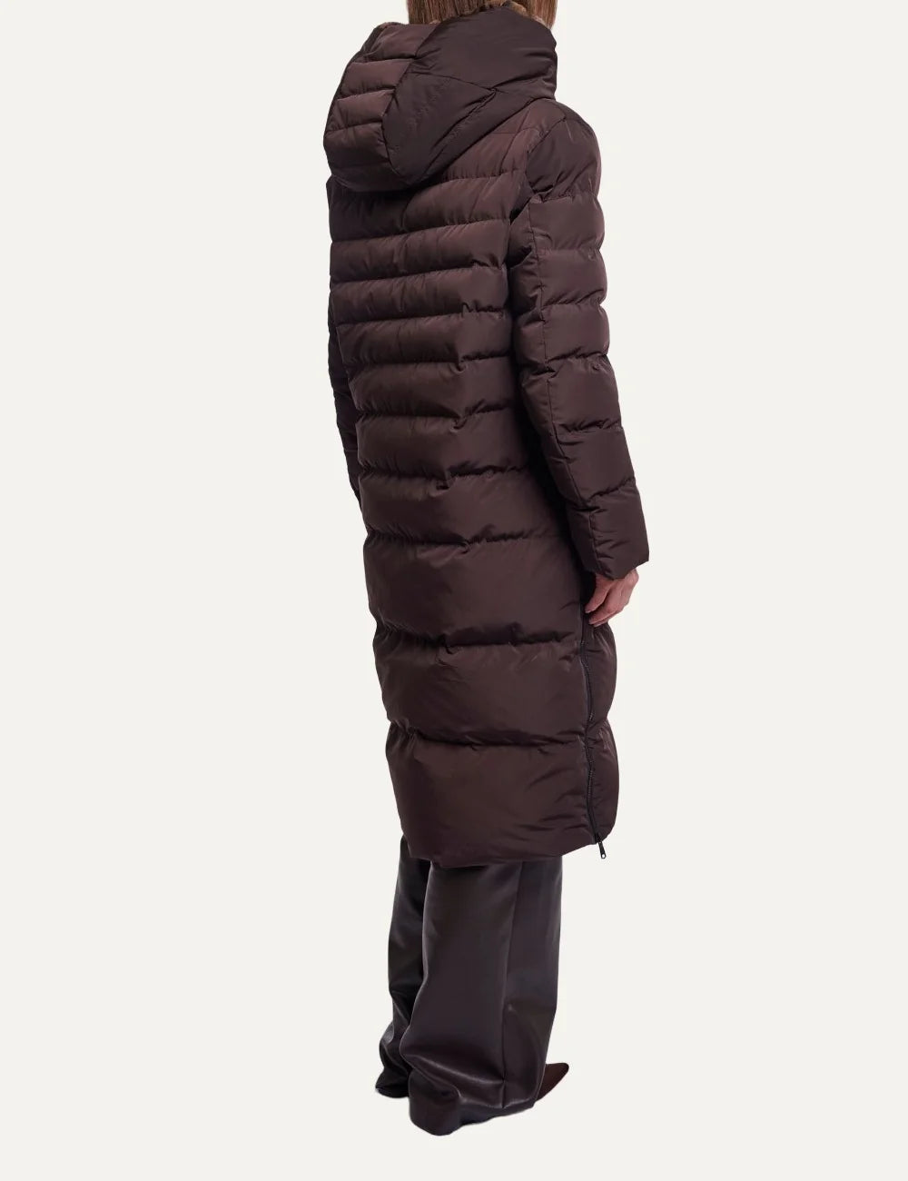 Rino & Pelle women Keila Fur Peated Brown Leopard long puffer coat with hood and faux fur lining back