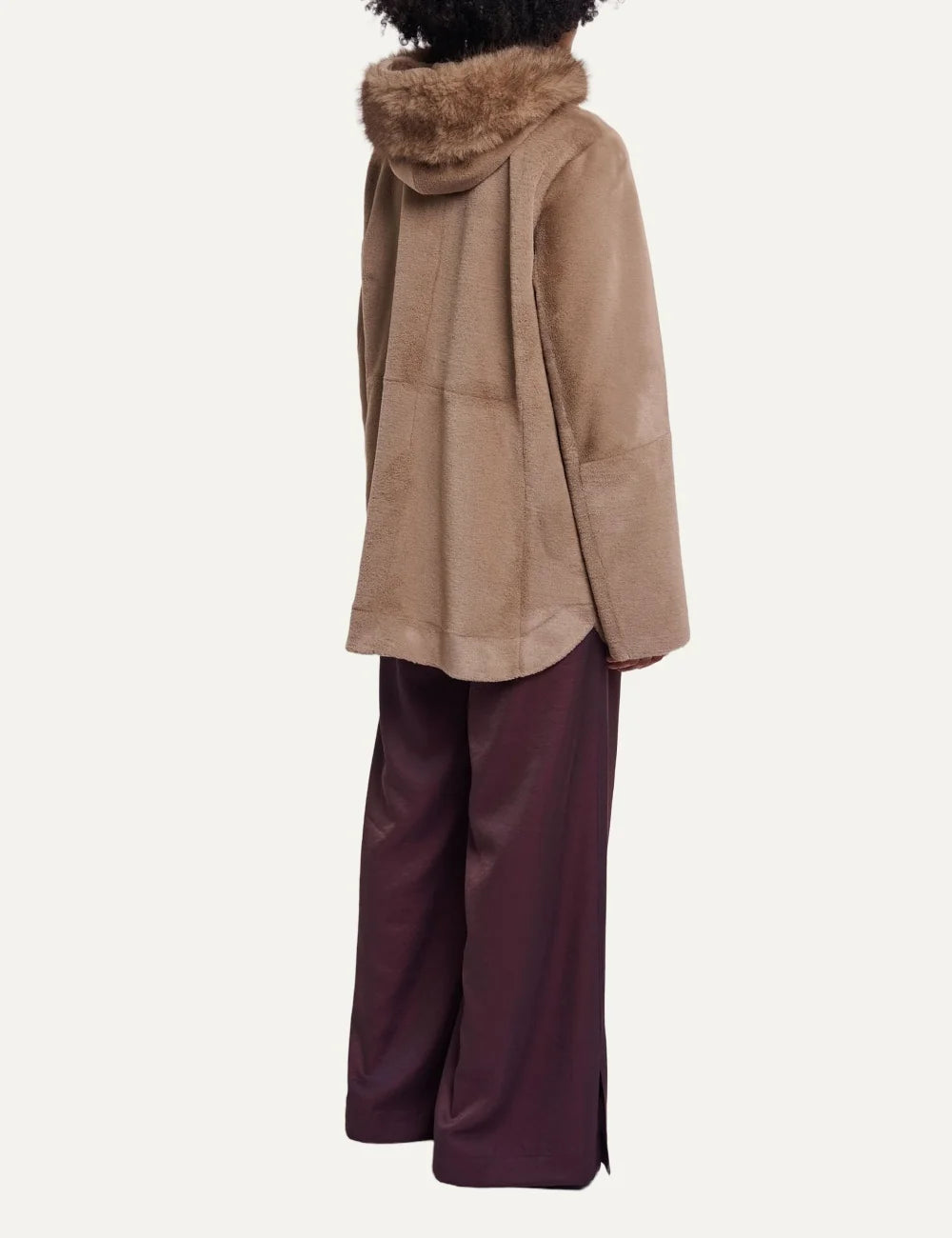 Rino & Pelle women Mans Toffee brown faux fur coat with detachable hood back