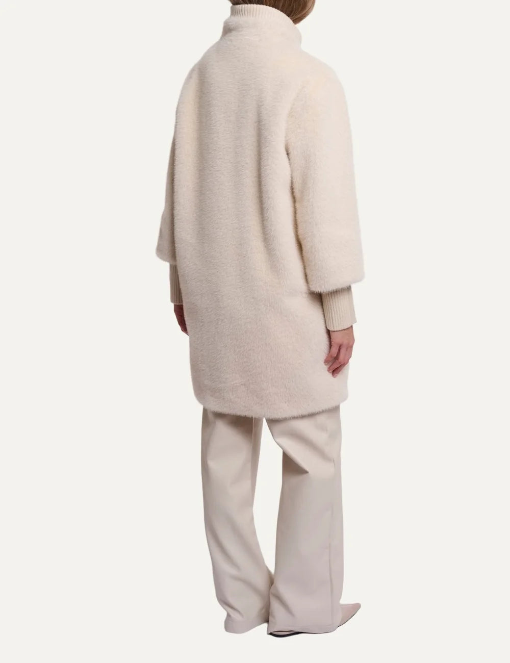 Rino & Pelle women long off-white faux fur coat with stand collar back