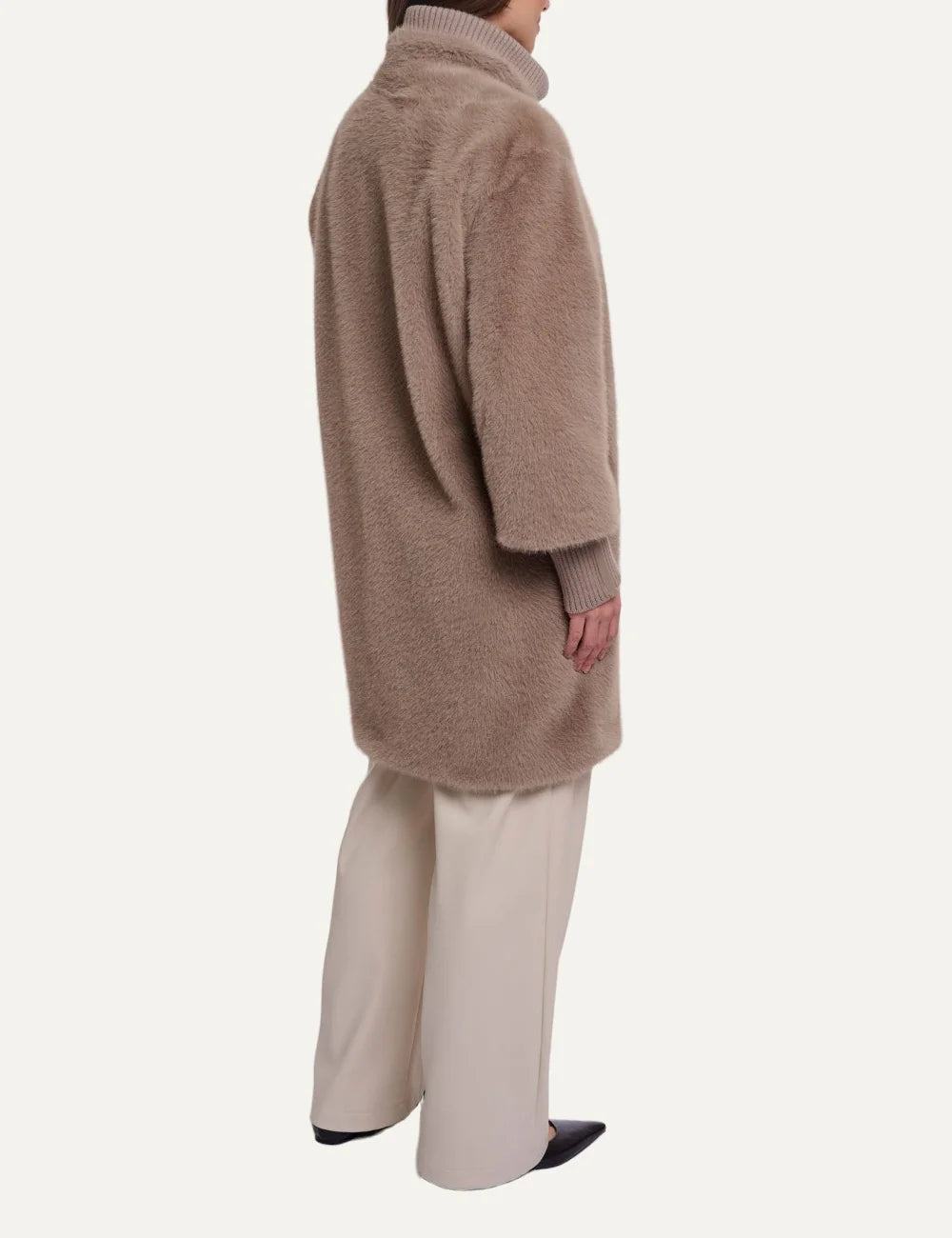 Rino & Pelle women Pilar Mocha Latte long faux fur coat with stand collar back