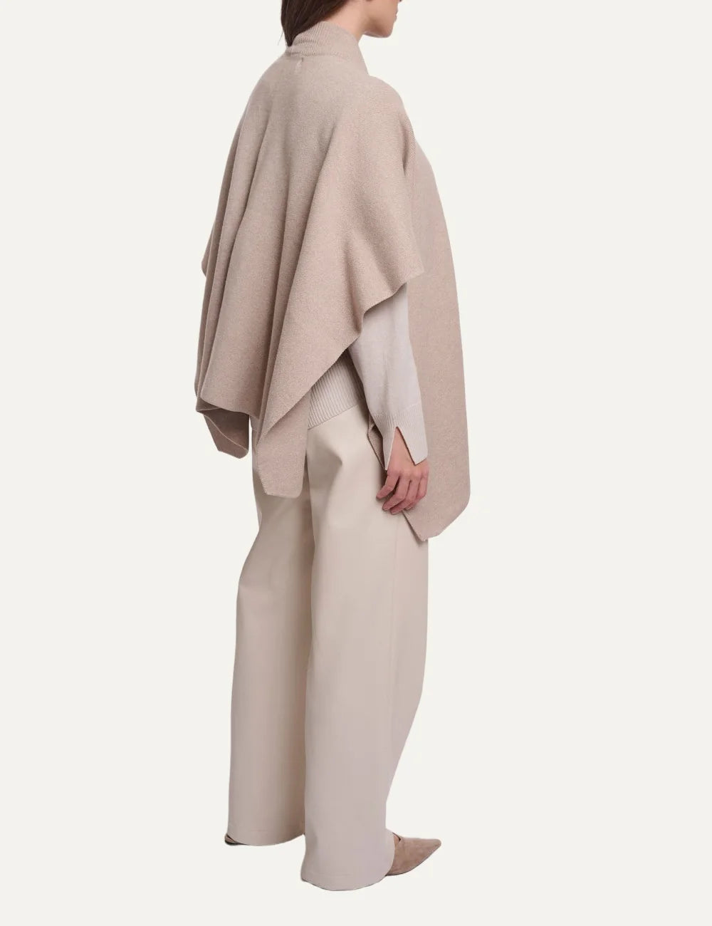Rino & Pelle women Santo Light Mocha soft knit cape with ribbed trim back