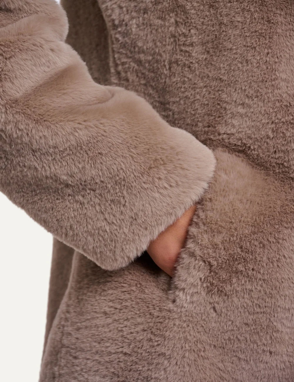 Rino & Pelle women's beige faux fur mid-length coat pocket detail