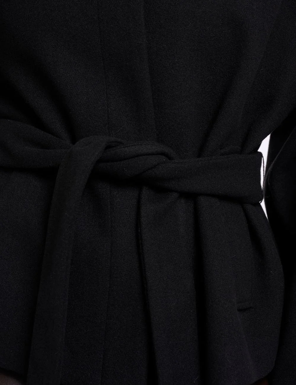 Rino & Pelle women's black lightweight belted coat with stand collar belt detail