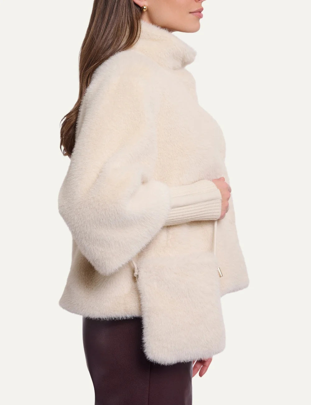 Rino & Pelle women's ecru faux fur crossbody bag side
