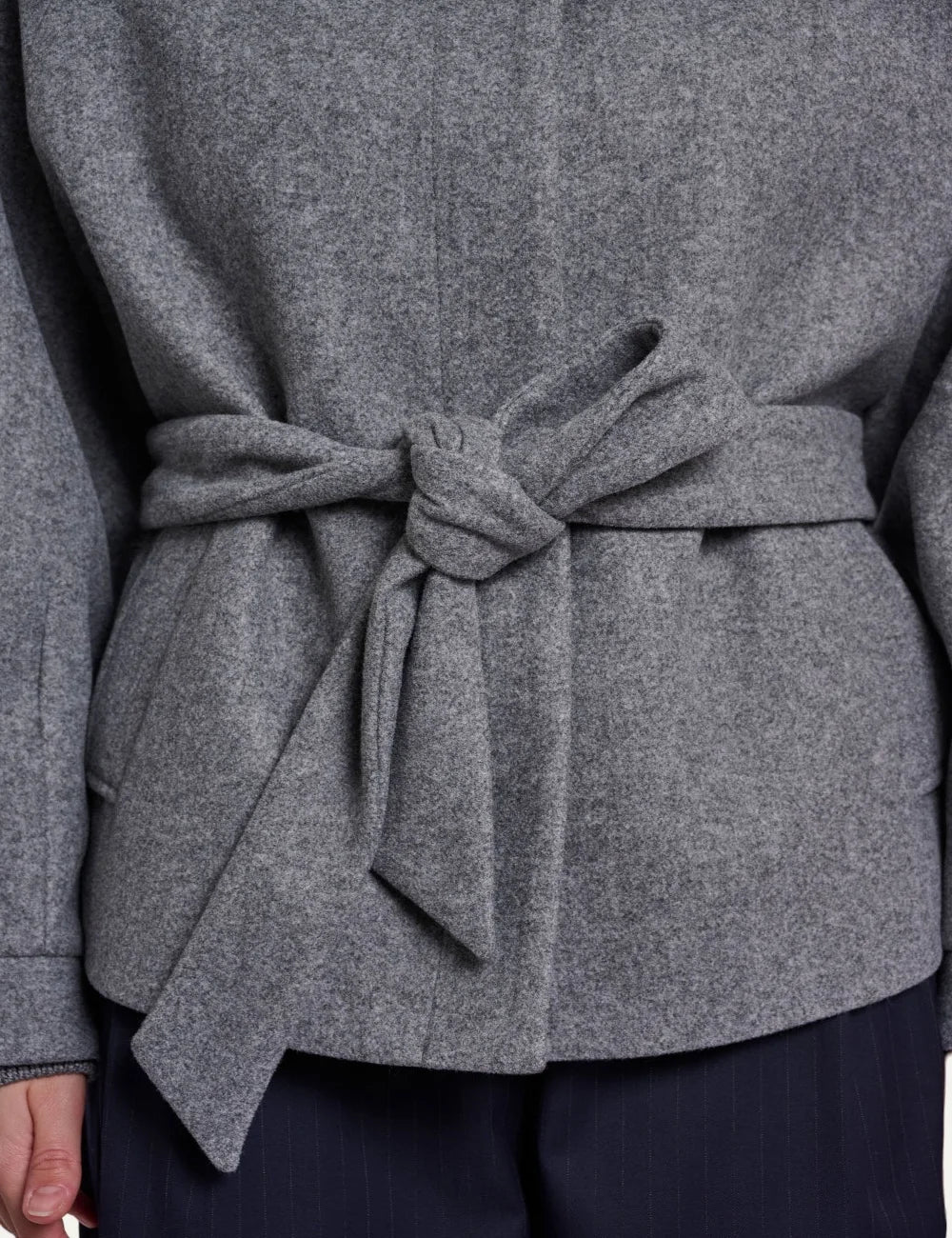 Rino & Pelle women's mid grey melange lightweight belted coat with stand collar belt detail