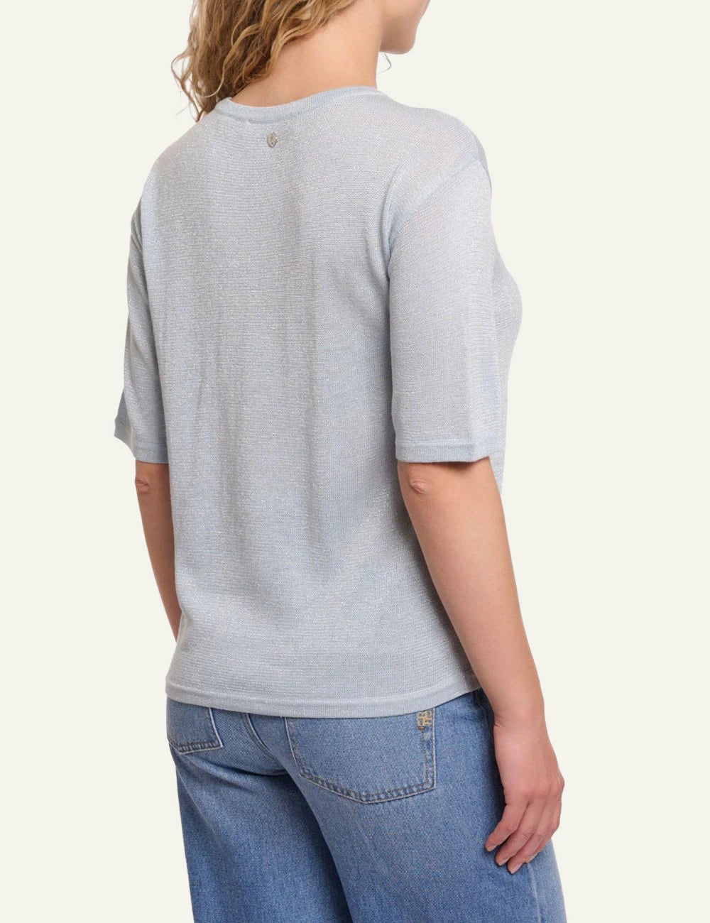 rinopelle benji knit top short sleeve light blue back view