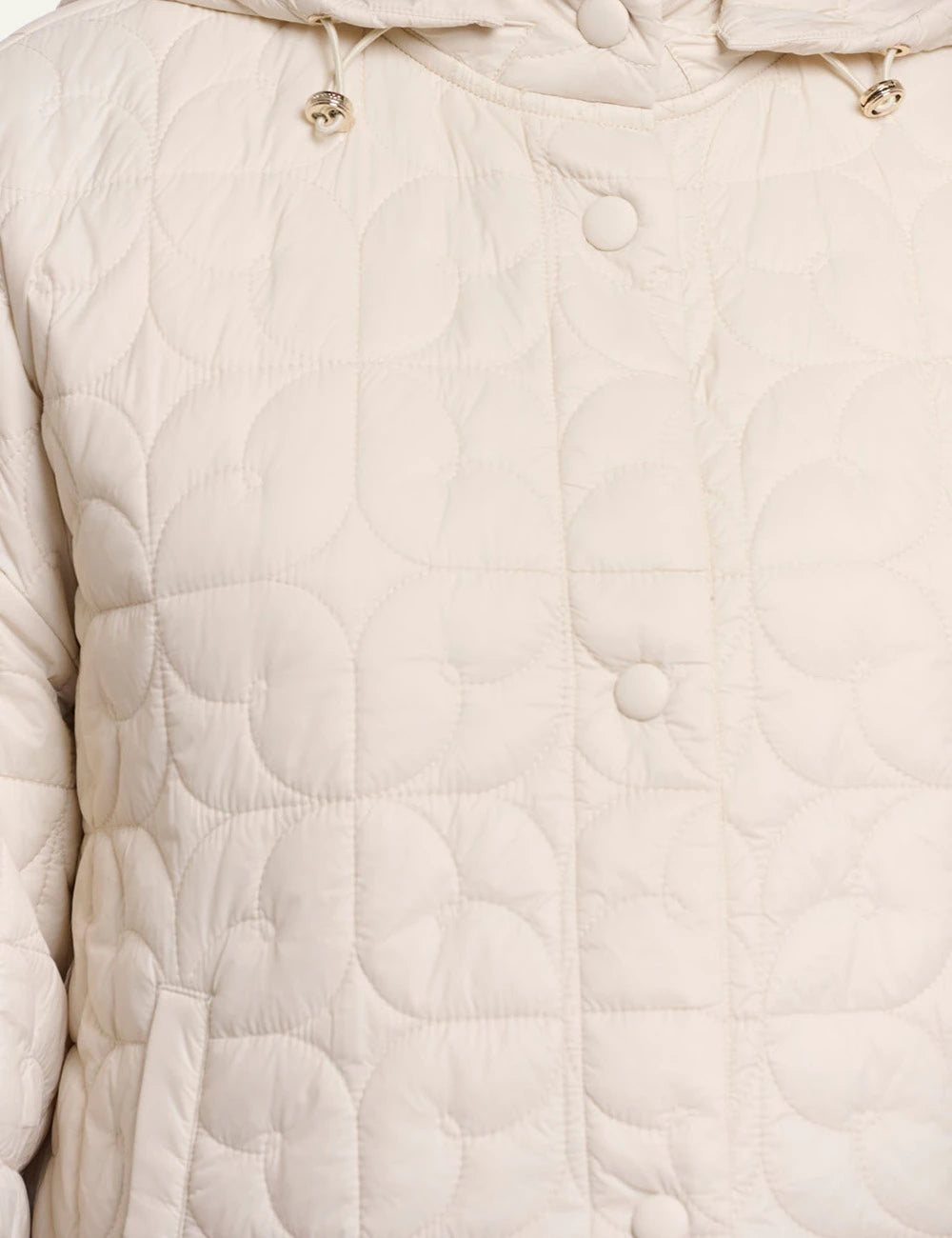rinopelle jada quilted hooded jacket beige front detail view
