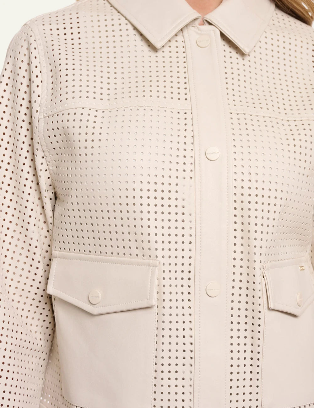 rinopelle nandi perforated jacket birch front model detail view