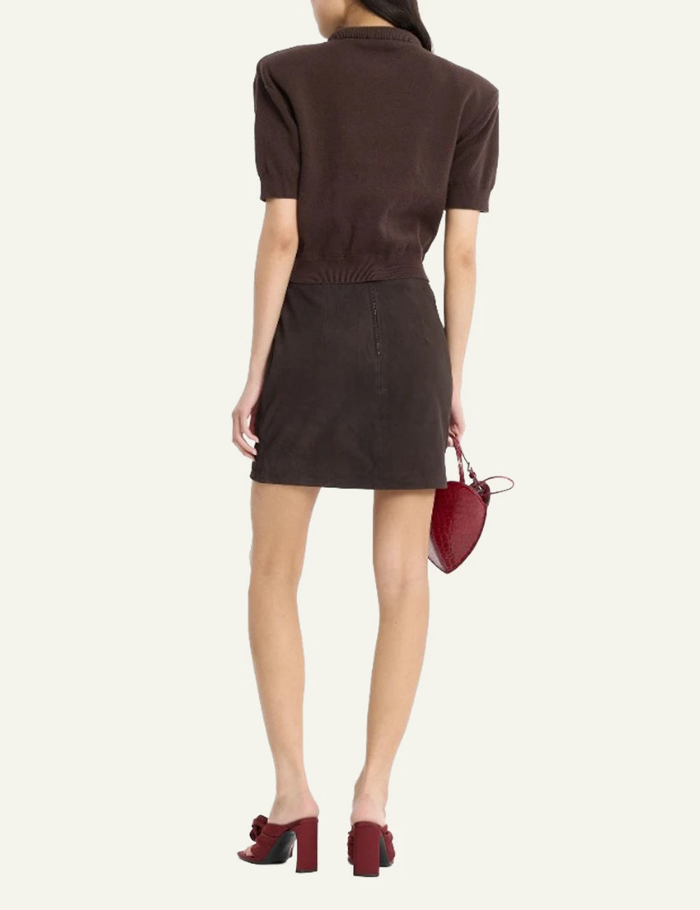 Rotate Suede Mini Skirt dark brown A-line back view