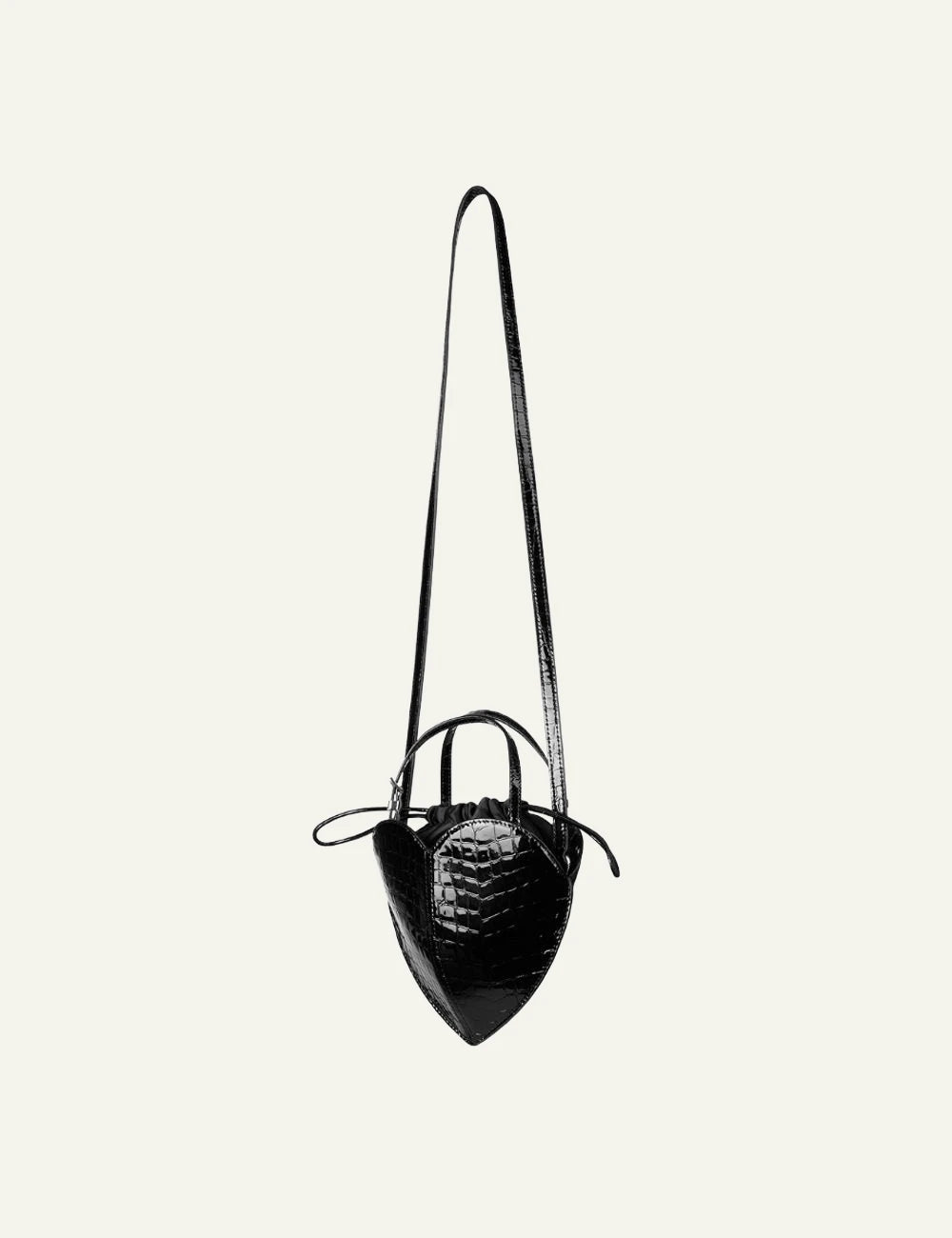 Rotate Heart Bag black croco leather tsanta side view