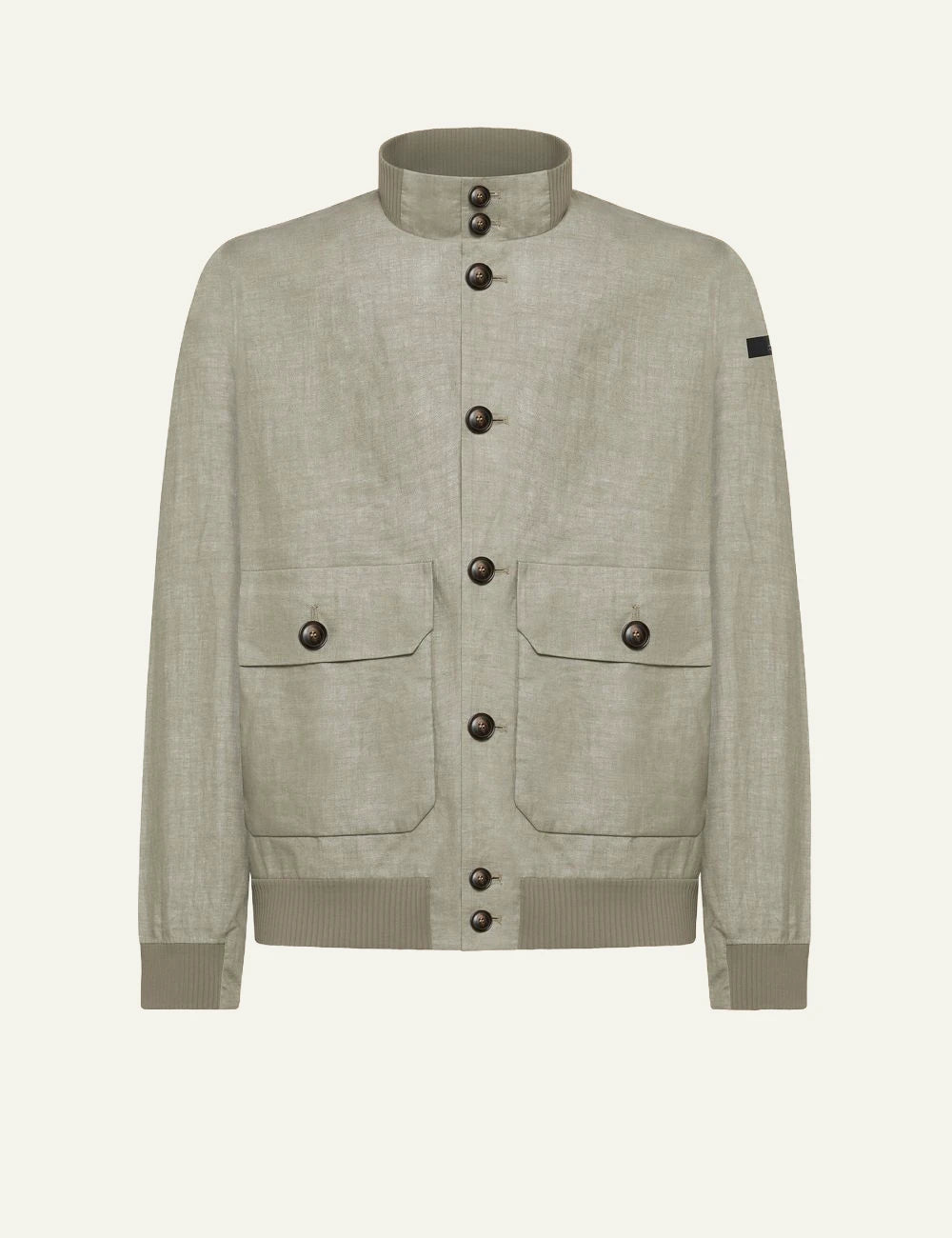rrd linen membrane jacket light khaki stand collar horn buttons front view