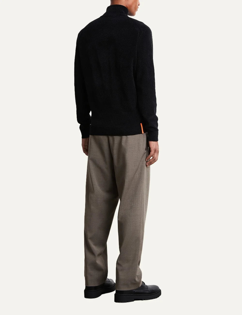 RRD men's black chenille half zip sweater back