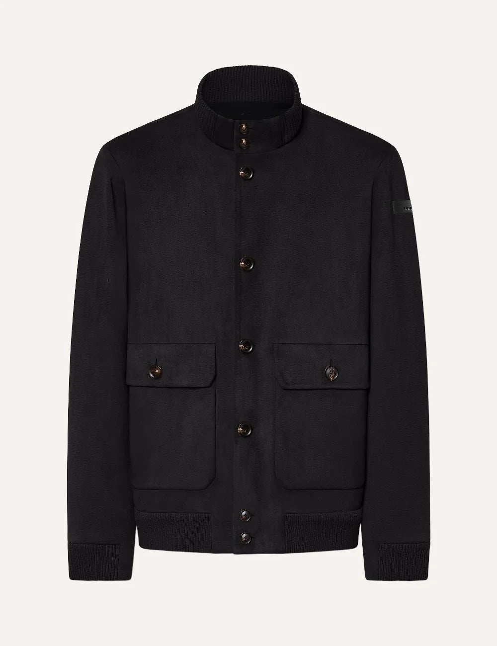 RRD men's black jacket with high collar and front flap pockets