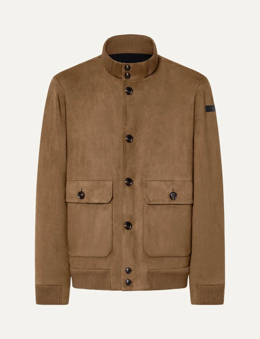 RRD men's brown jacket with high collar and front flap pockets