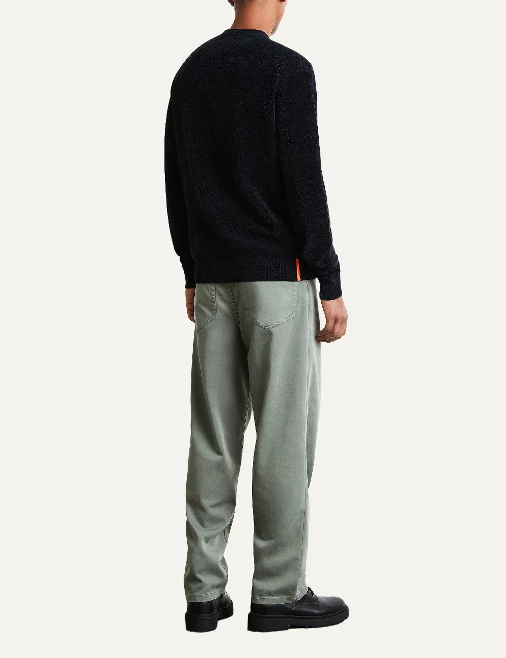 RRD men's dark blue chenille crew neck sweater back