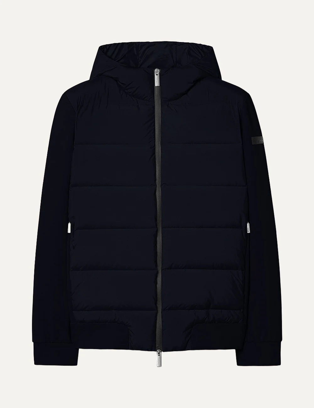 RRD men's dark navy hybrid down hooded jacket