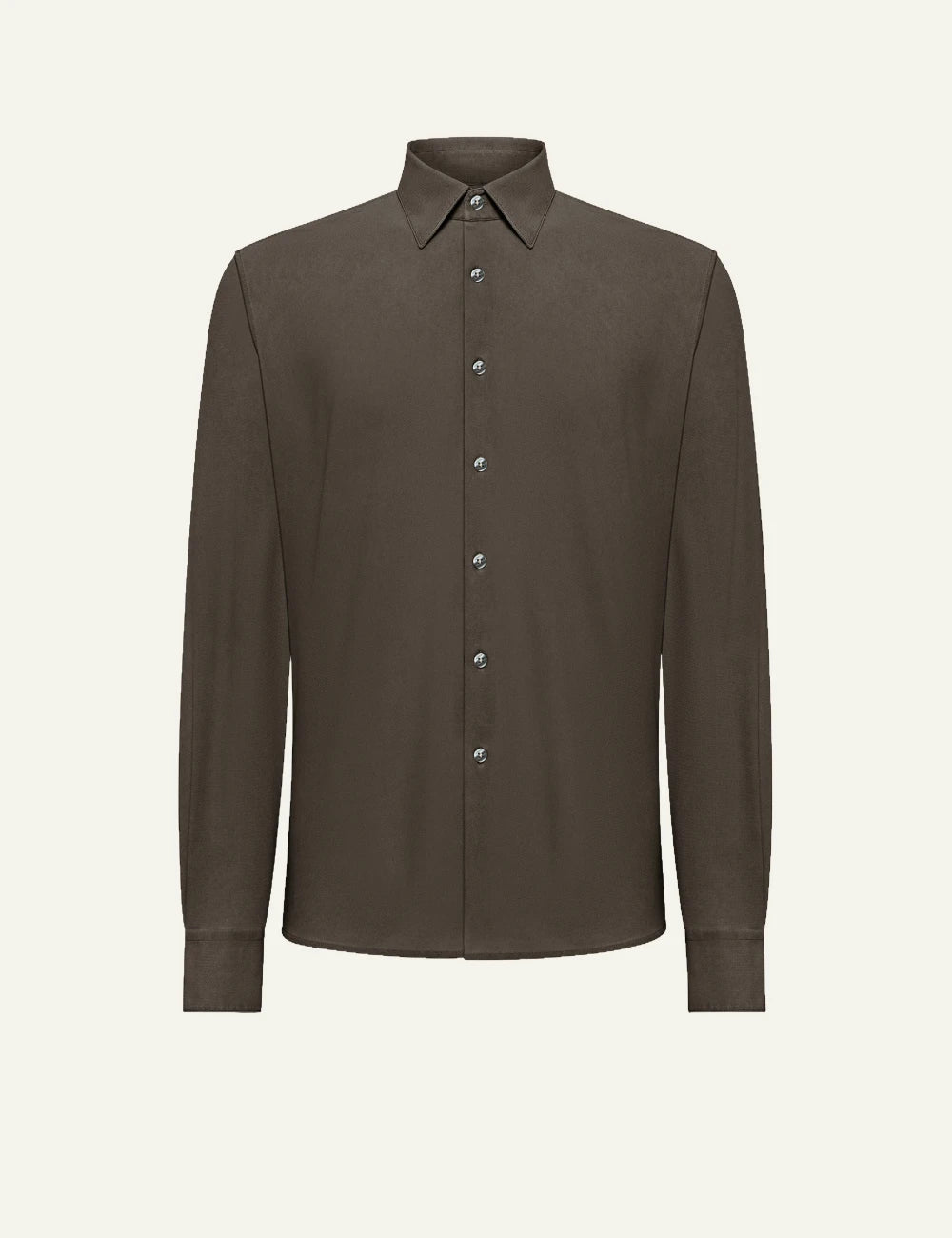 rrd techno pique shirt brown long sleeve regular fit front view