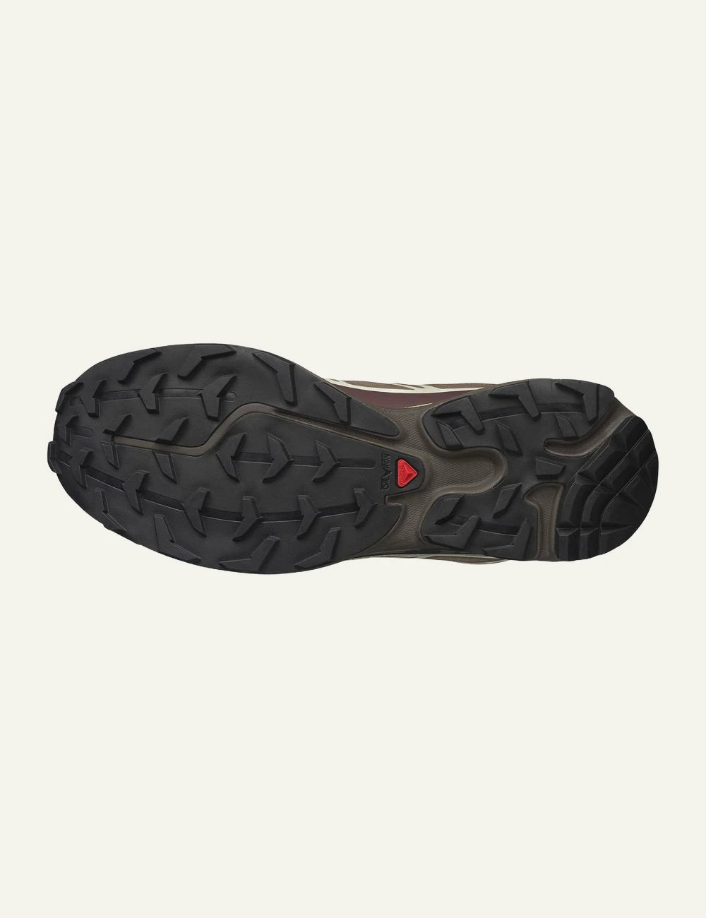 Salomon XT-6 brown beige sneakers trail sole view