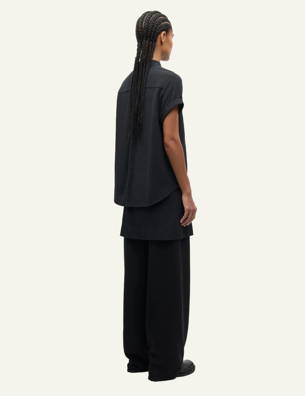 Samsoe Samsoe shirt black short sleeve button front relaxed fit front back view