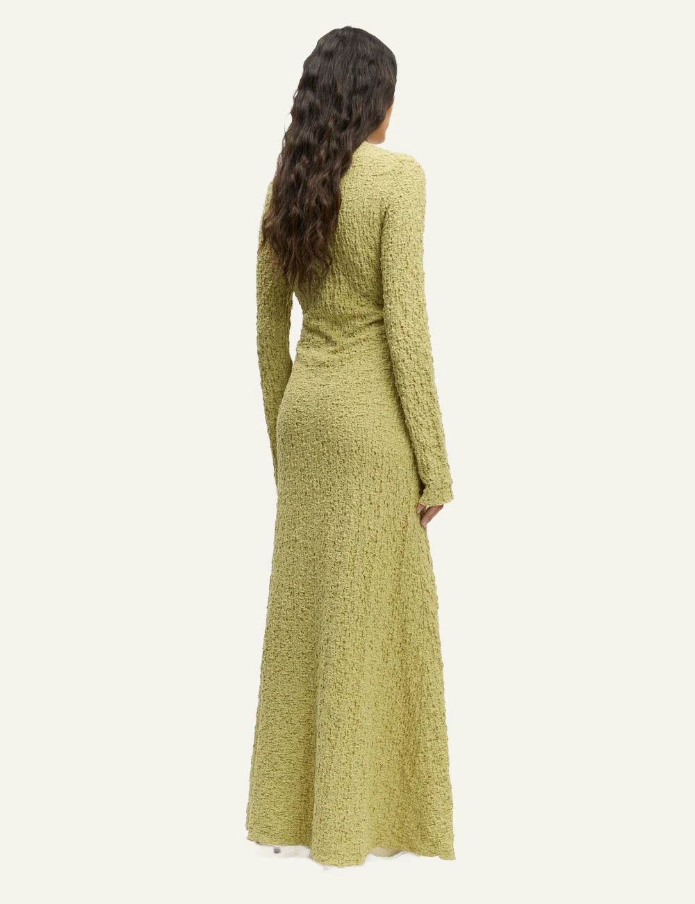 Samsoe dress textured yellow long sleeve slim fit flared back view