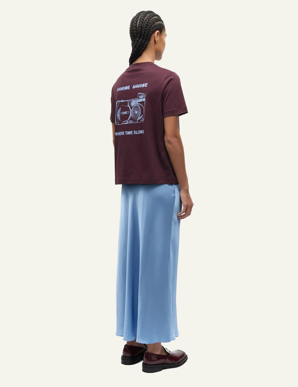 Samsoe t shirt burgundy short sleeve organic cotton regular fit side view