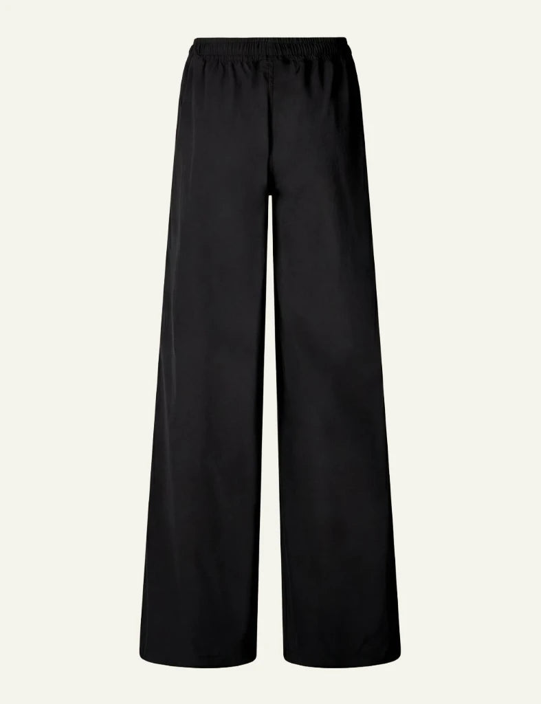 Save The Duck wide leg pant black elastic waist flowy silhouette back flat view