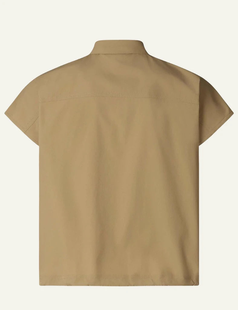 Save The Duck Eisha top beige short sleeve shirt snap buttons back flat view