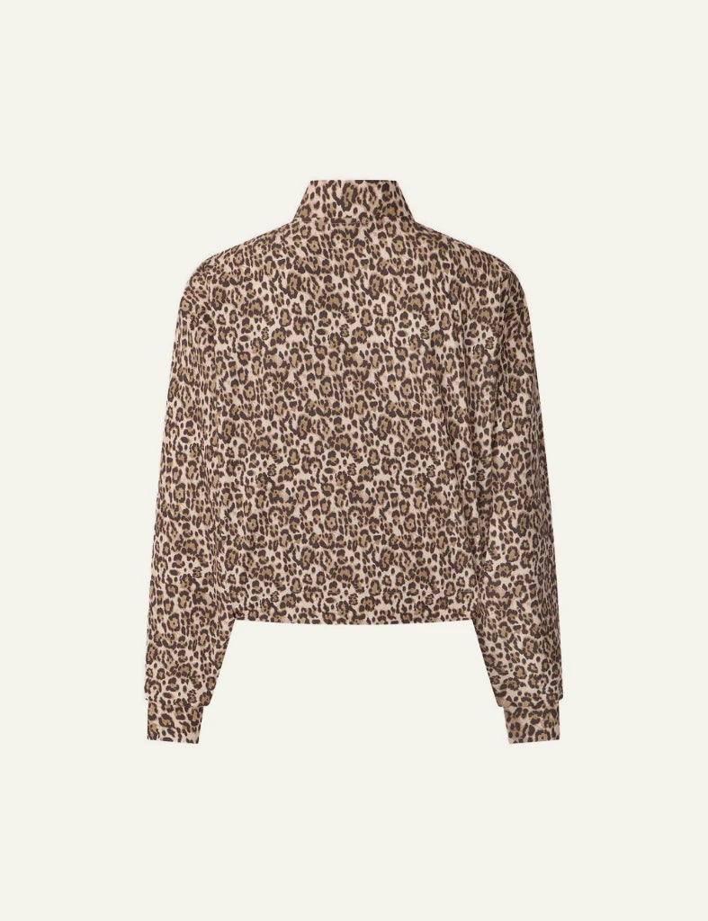Save The Duck bomber jacket leopard print zip front elastic hem back flat view