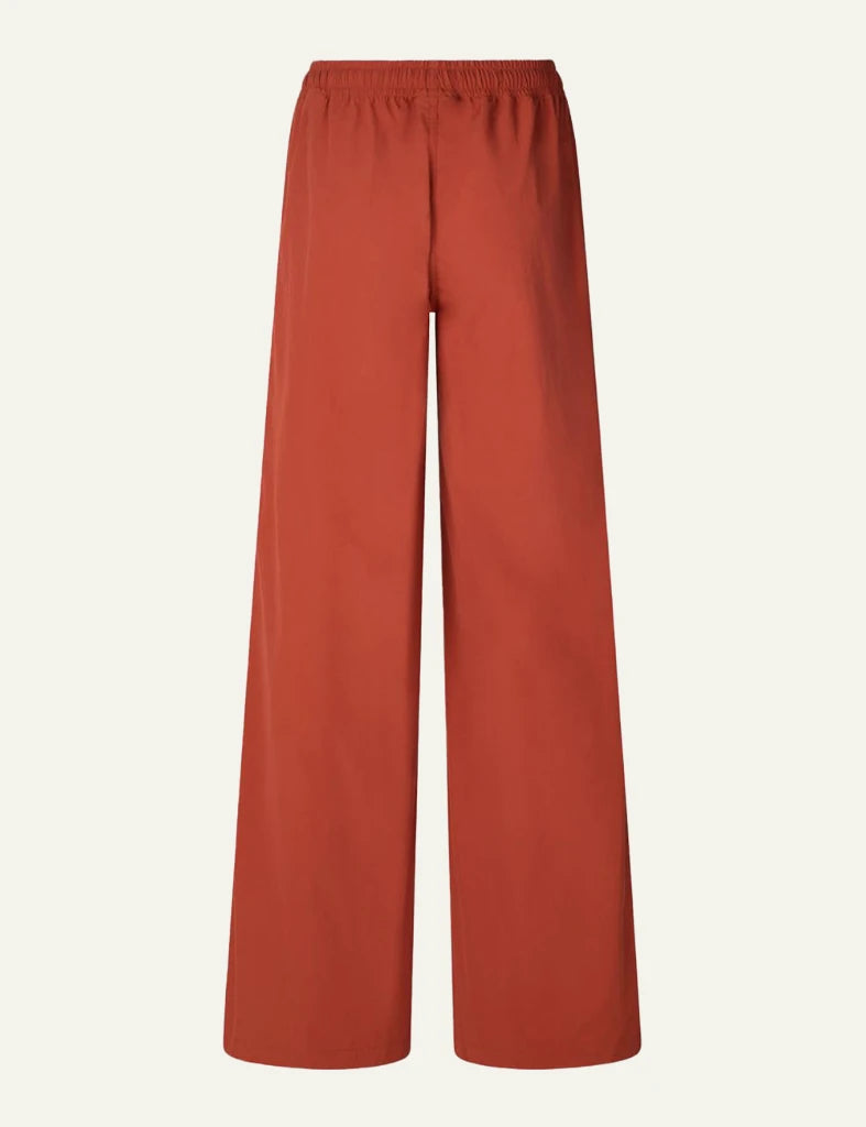 Save The Duck wide leg pant orange elastic waist flowy silhouette back flat view