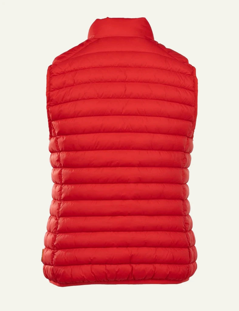Save The Duck puffer vest red quilted sleeveless front view zip detail back flat view