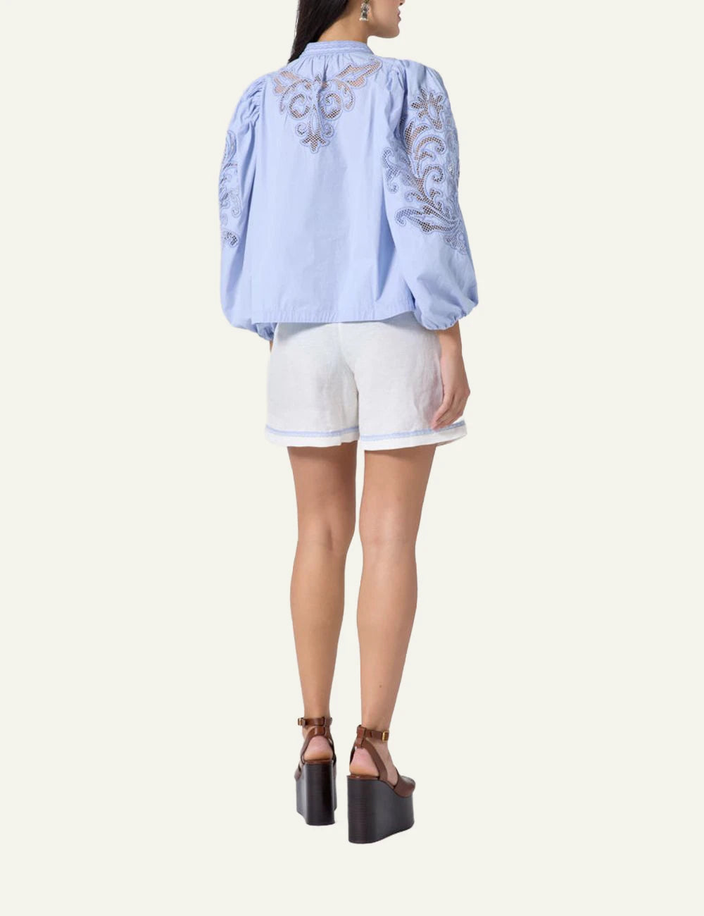 Scarlet Poppies Vesma top light blue embroidered long sleeves back view