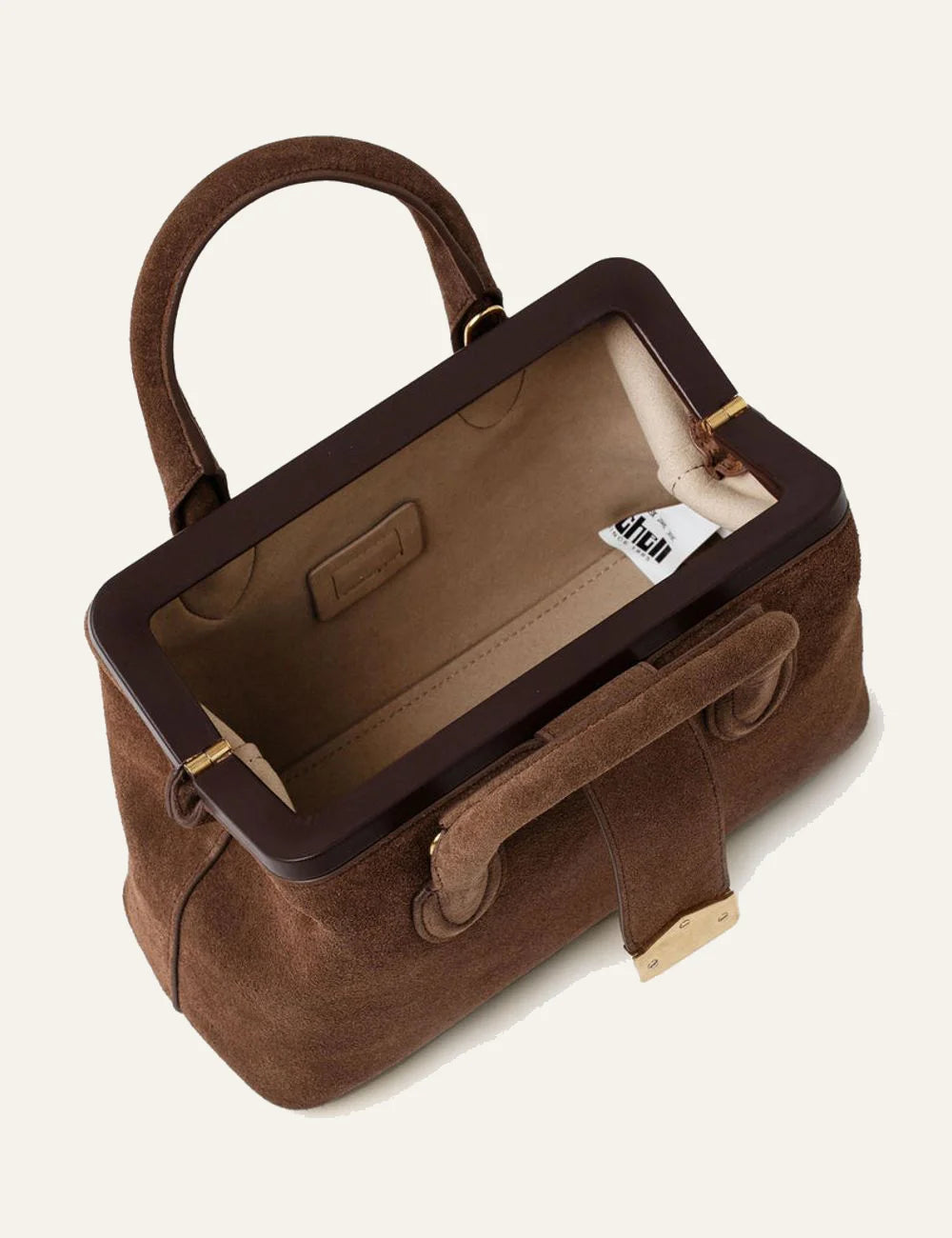 Schell Doctor brown suede leather bag top view microsuede interior