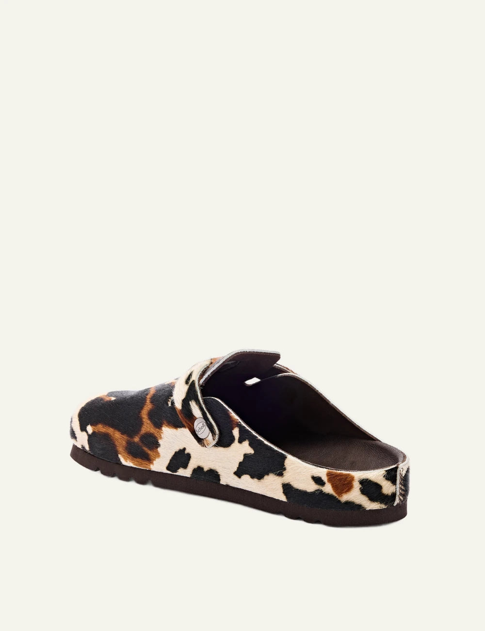 Scholl Grace pony animal print mules cow pattern back view
