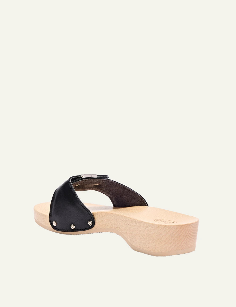 Scholl Pescura Heel black mule back view