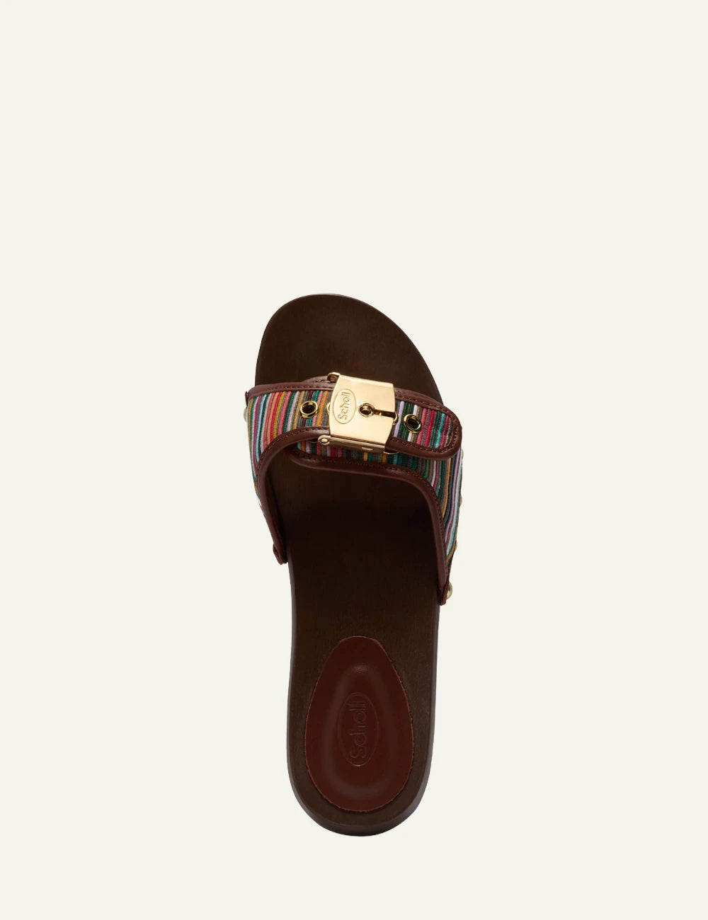 Scholl Pescura Heel SR striped multicolor mules top view
