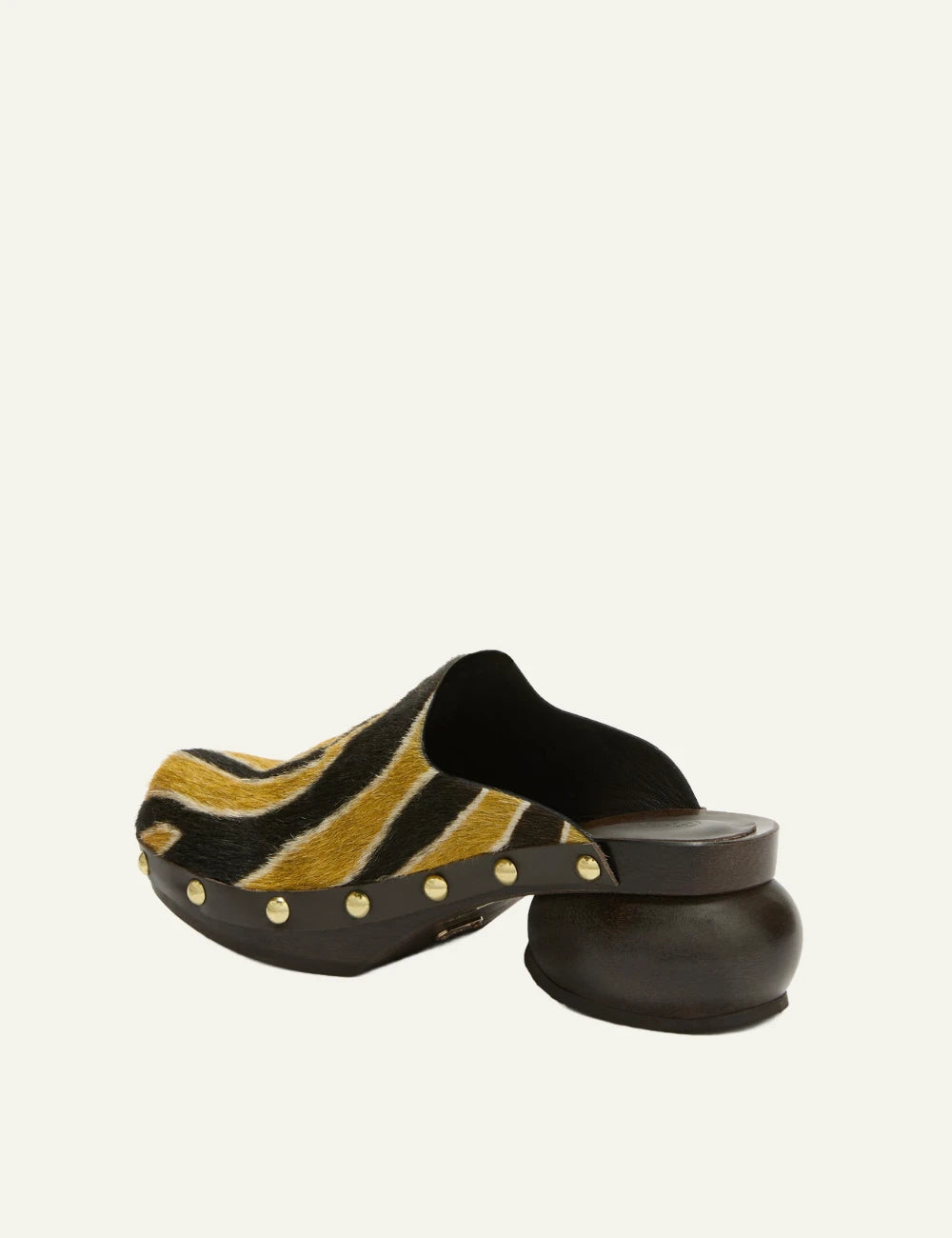 Scholl Pescura Jolene pony hair mule brown lime back view
